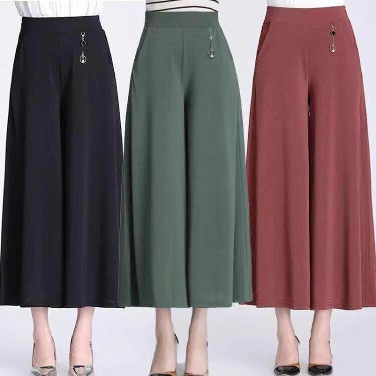 M-2XL Celana Wanita Sifon Longgar Kasual Bernapas Pinggang Tinggi  Lebar Kaki Pleated Celana Crop Pants