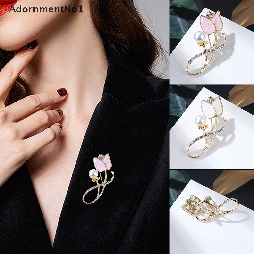 (AdornmentNo1) Pin Bros Bunga Tulip Hiasan Mutiara + Berlian Imitasi