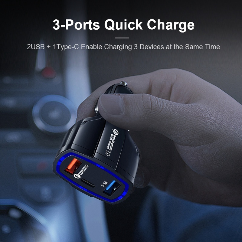 COD Garansi Car Charger Fast Charger PD 18W Type C Small Rocket 3 USB Quick Charge 3.0