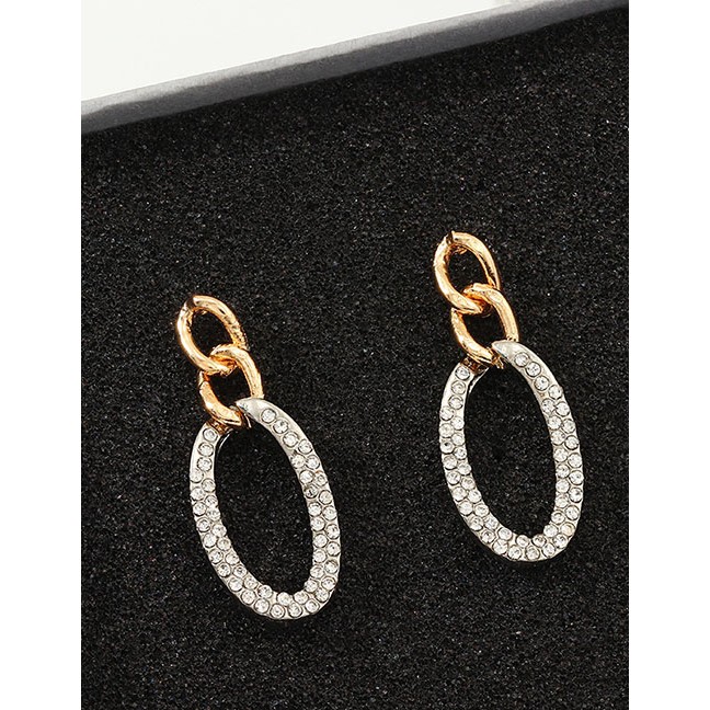 LRC Anting Tusuk Fashion Golden Geometric Circle Diamond Earrings D66100