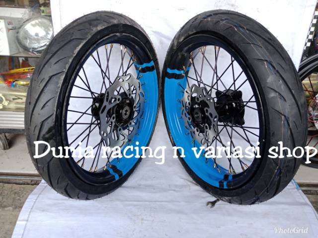 Paketan Velg Supermoto KLX 150 dan DTracker 150 ring 17 Sama Ban Tubles Tromol plus piringan cakram