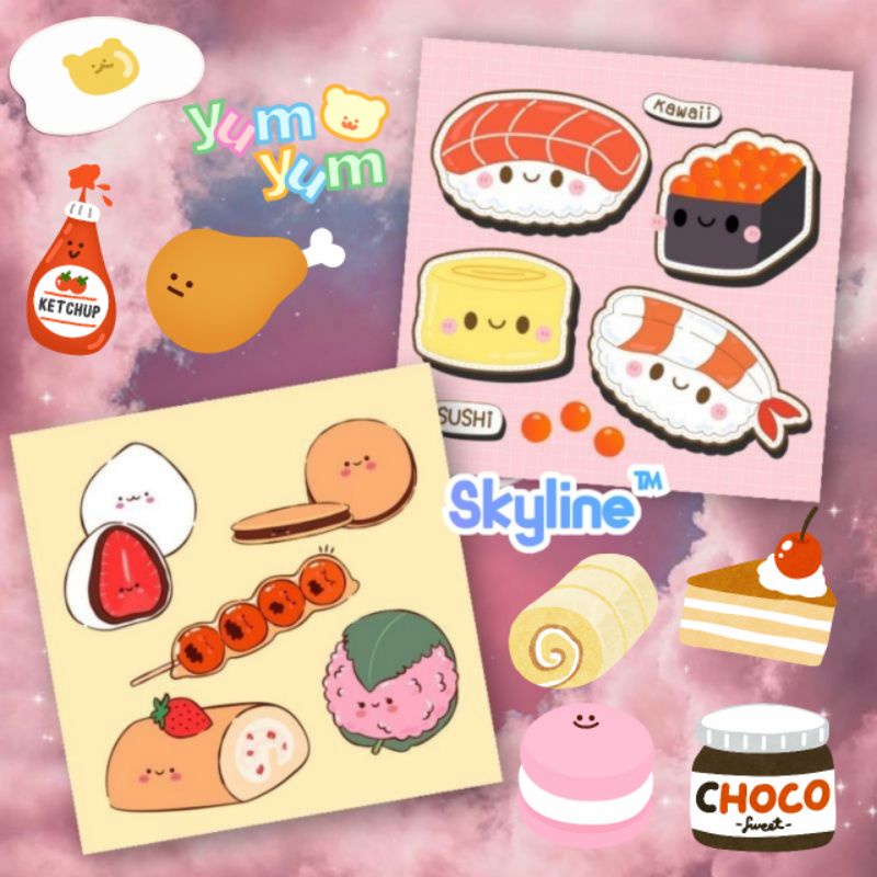 

Sticker Kiss Cut Scrap Book Journal Dengan Motif Sushi&Dango Isi 5Pcs