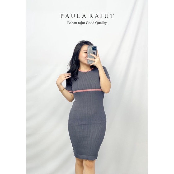 DRESS WANITA RAJUT CASUAL LENGAN PENDEK PAULA FASHION CEWEK KEKINIAN