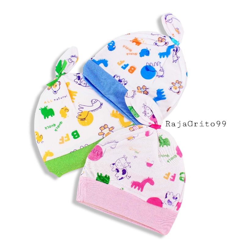 Topi Bayi kuncung print / topi Kupluk bayi motif sablon