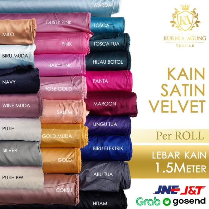 Kain SATIN VELVET ROLL X 150CM LEBAR PREMIUM by Roberto Cavali Terang