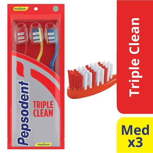 Pepsodent Sikat Gigi Triple Clean Pack isi 3pcs