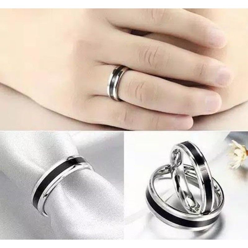 Cincin titanium/couple epoxy MINI list putih hitam