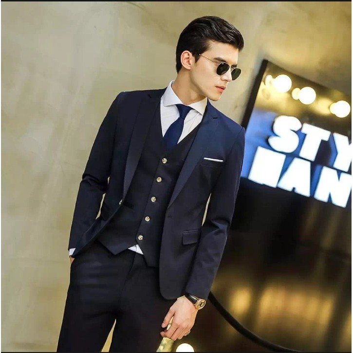 PAKET SETELAN JAS SEMI FORMAL SLIMFIT NIKAYU PRIA SUPER BLACK WHITE LIST 5IN1 + BONUS DASI PANJANG