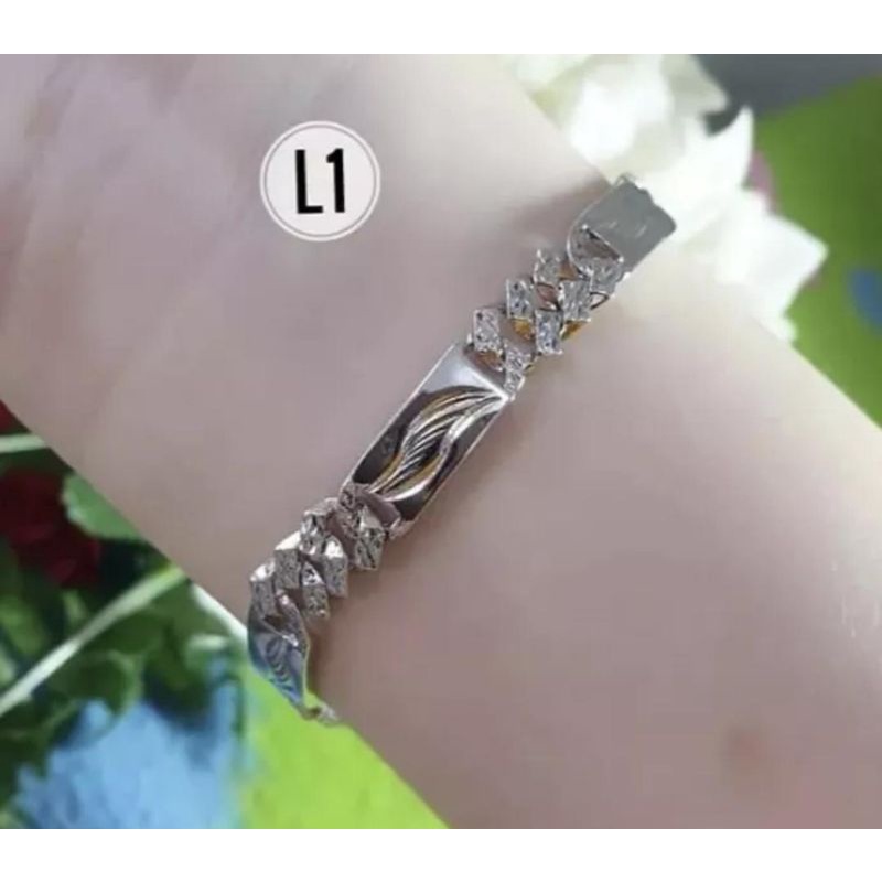 GELANG TANGAN FLAT PADI SILVER LAPIS EMAS PUTIH TITANIUM