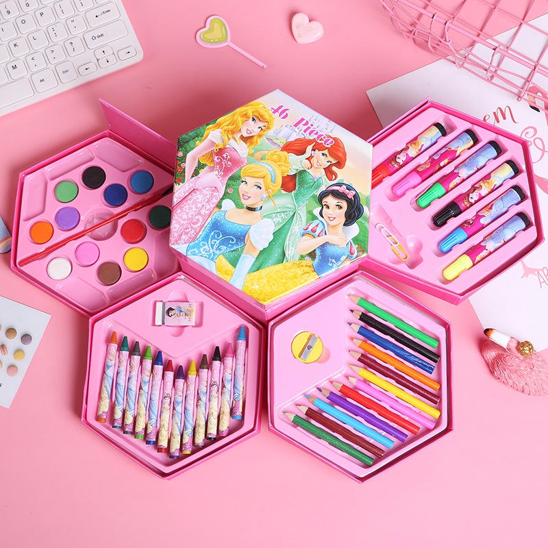 OKK Crayon Set Karakter 4in1 Isi 46Pcs Alat Set Menggambar Melukis