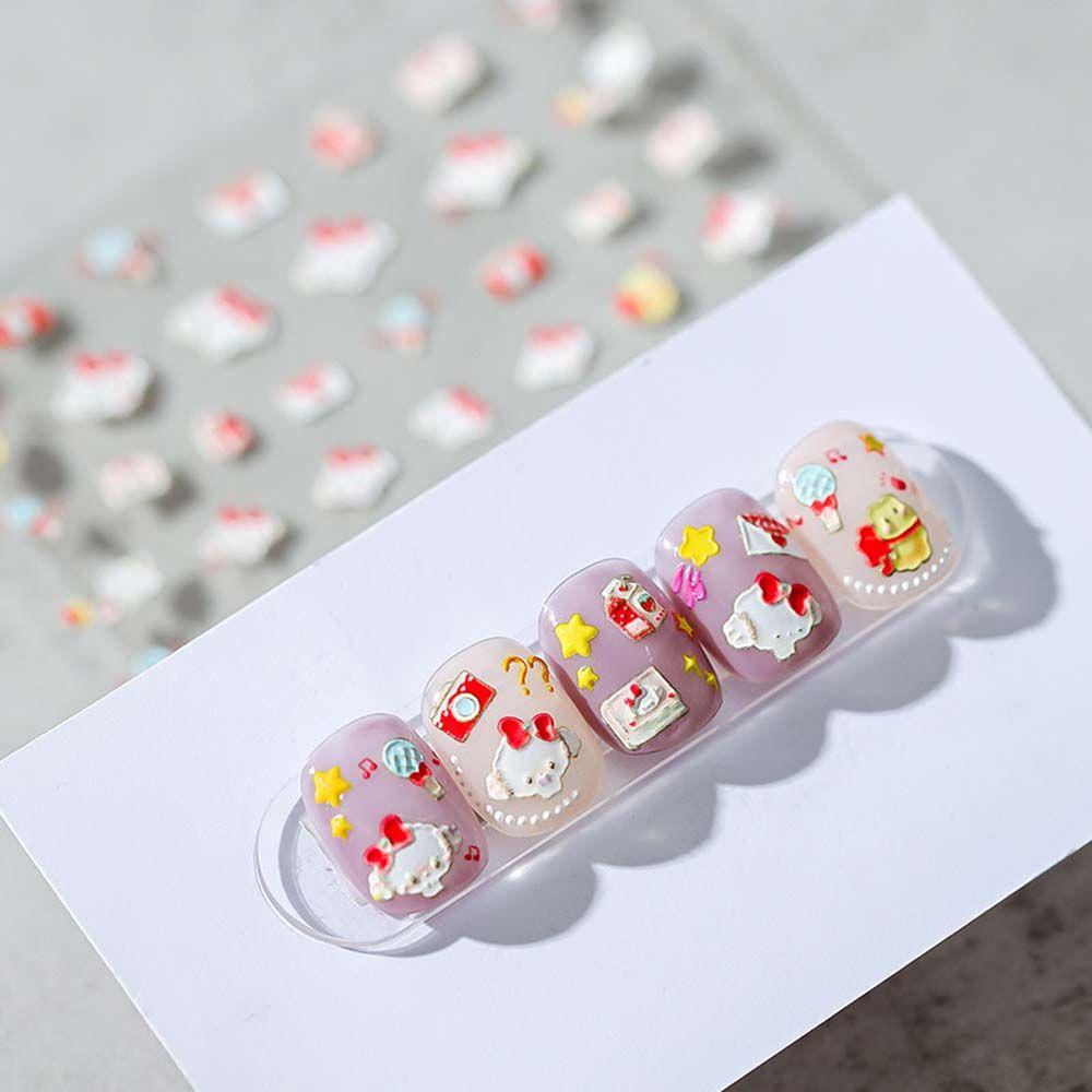 Mxbeauty Stiker Kuku Kartun Anjing Relief Smiley Love Hati Bulan Nail Art Dekorasi