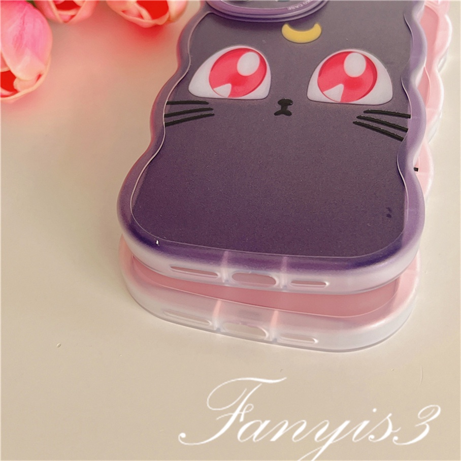 Compatible For iPhone 14 13 12 11 Pro Max X XR Xs Max 8 7 6 6s Plus SE 2020 Soft Case Pelindung Desain Telinga Kucing Luna Untuk