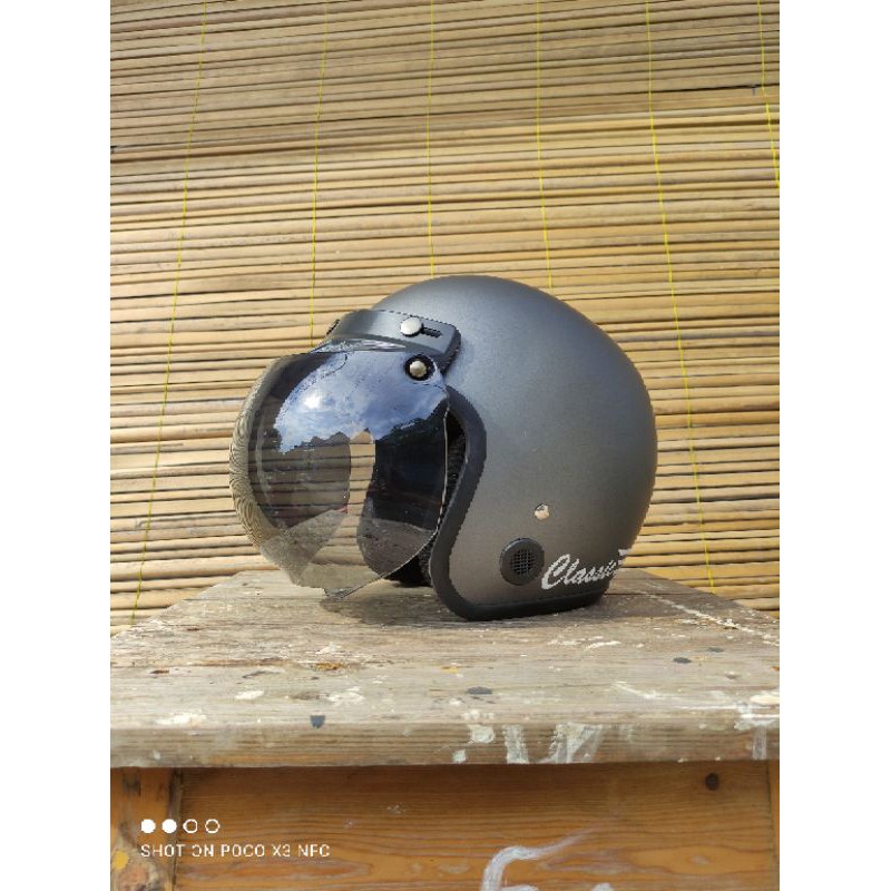 Helm bogo retro vespa warna silver doff untuk wanita pria cewek cowok dewasa