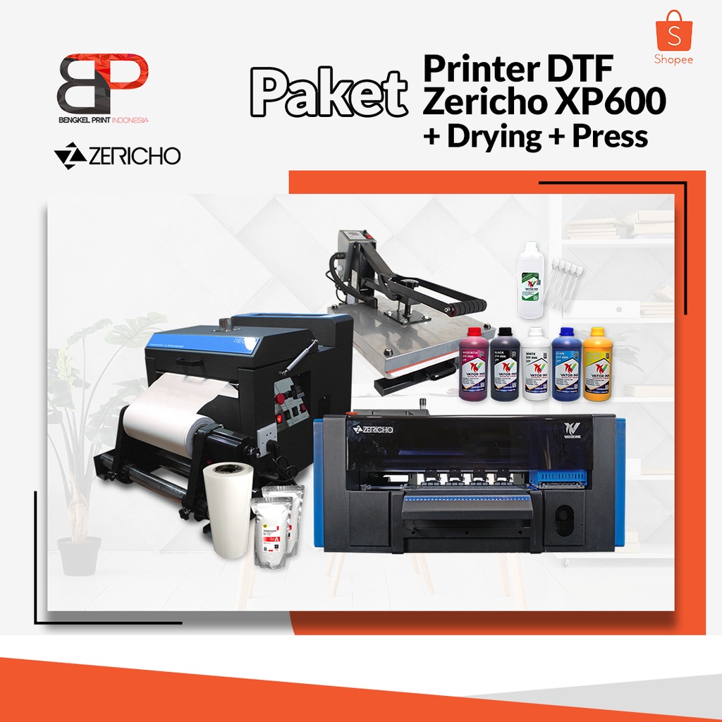 Paket Printer DTF Zericho XP 600 32cm Double Head | Mesin Drying | Mesin Press