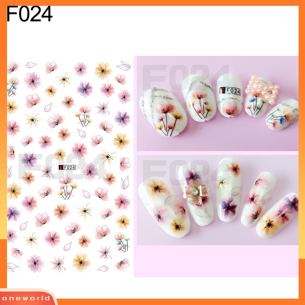 (ONWO) 1 Lembar Stiker Nail Art DIY Motif Bunga / Kupu-Kupu