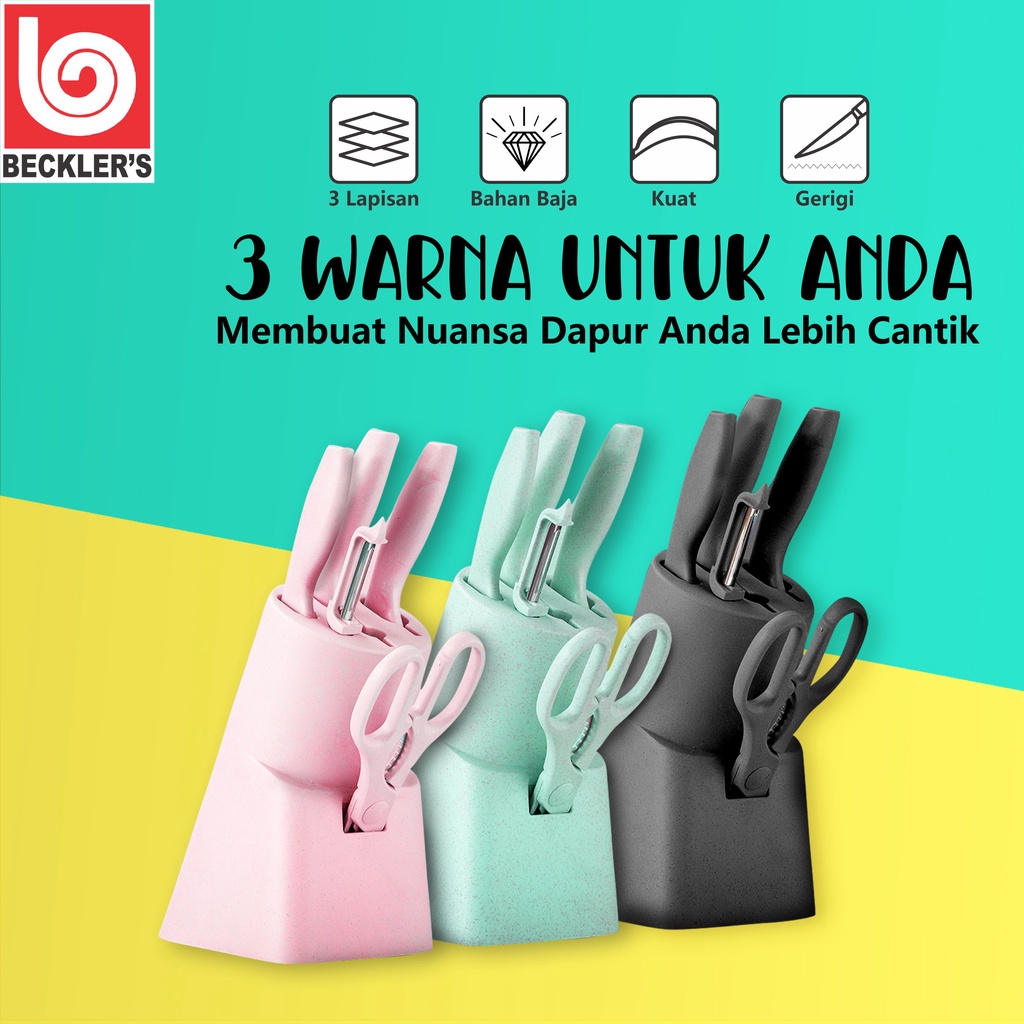 Pisau Set 5 in 1 Dengan Wadah / Pisau Set Stainless anti lengket 5 in 1 Keramik / Set 5 in 1 Keramik