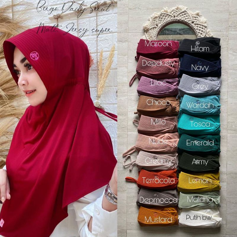 Bergo Daily Serut/Bergo Tali Serut Belakang/Hijab Instan Tali Serut/Efka Official