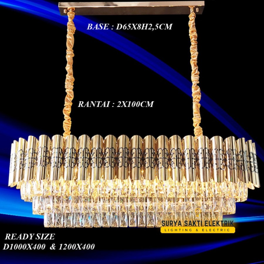 LAMPU GANTUNG KRISTAL MODERN GOLD PANJANG 1.2 METER LED HIAS ISLANDv