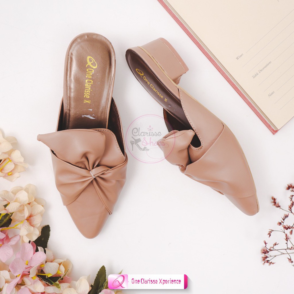 Clarisse KAOLA Sandal Selop Wanita Hak tahu tinggi 4cm kulit Sintesis