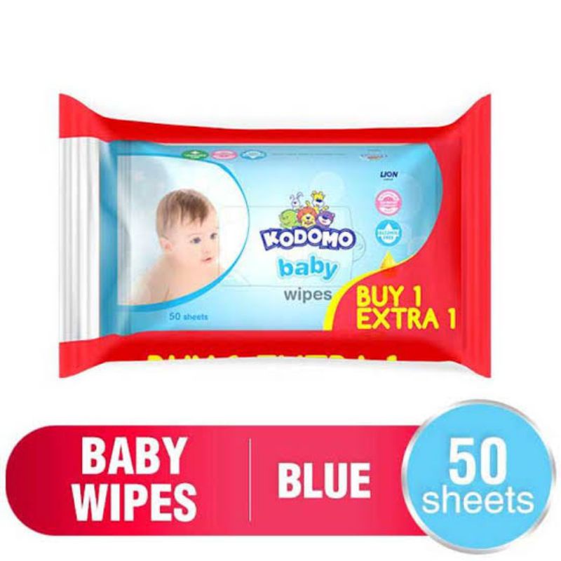 Kodomo Baby Wipes Blue 50 sheets beli 1 gratis 1