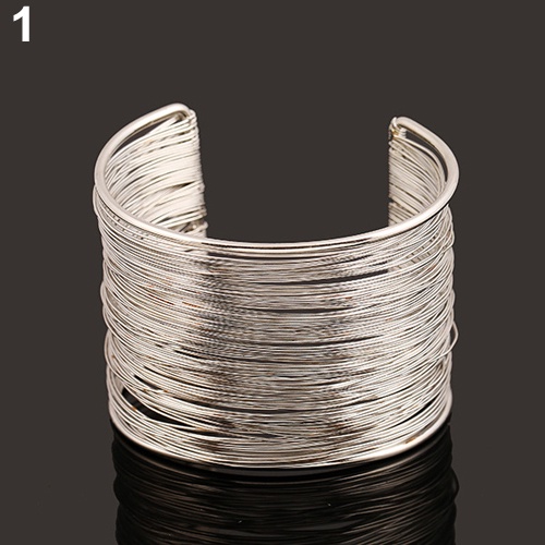 Hu Hu Hu Hu Hu Alat Bantu Pasang Kacamata♡ Gelang Bangle Cuff Lebar Model Kawat Multilayer Bahan Metal Untuk Wanita