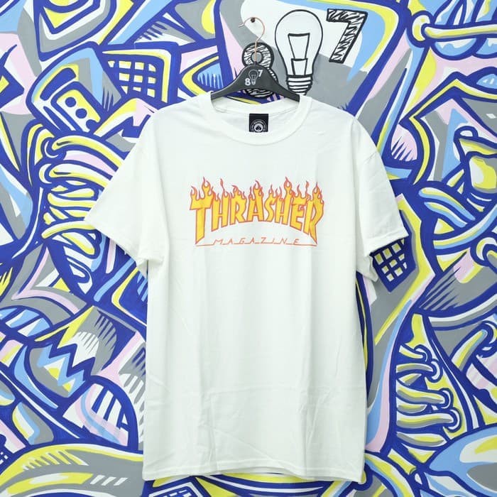 Thrasher Flame Tshirt White 100% Original