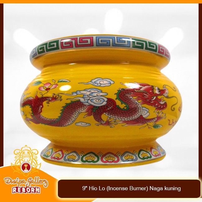 Tempat dupa Keramik 9&quot; Hio Lo (Incense Burner) Naga kuning