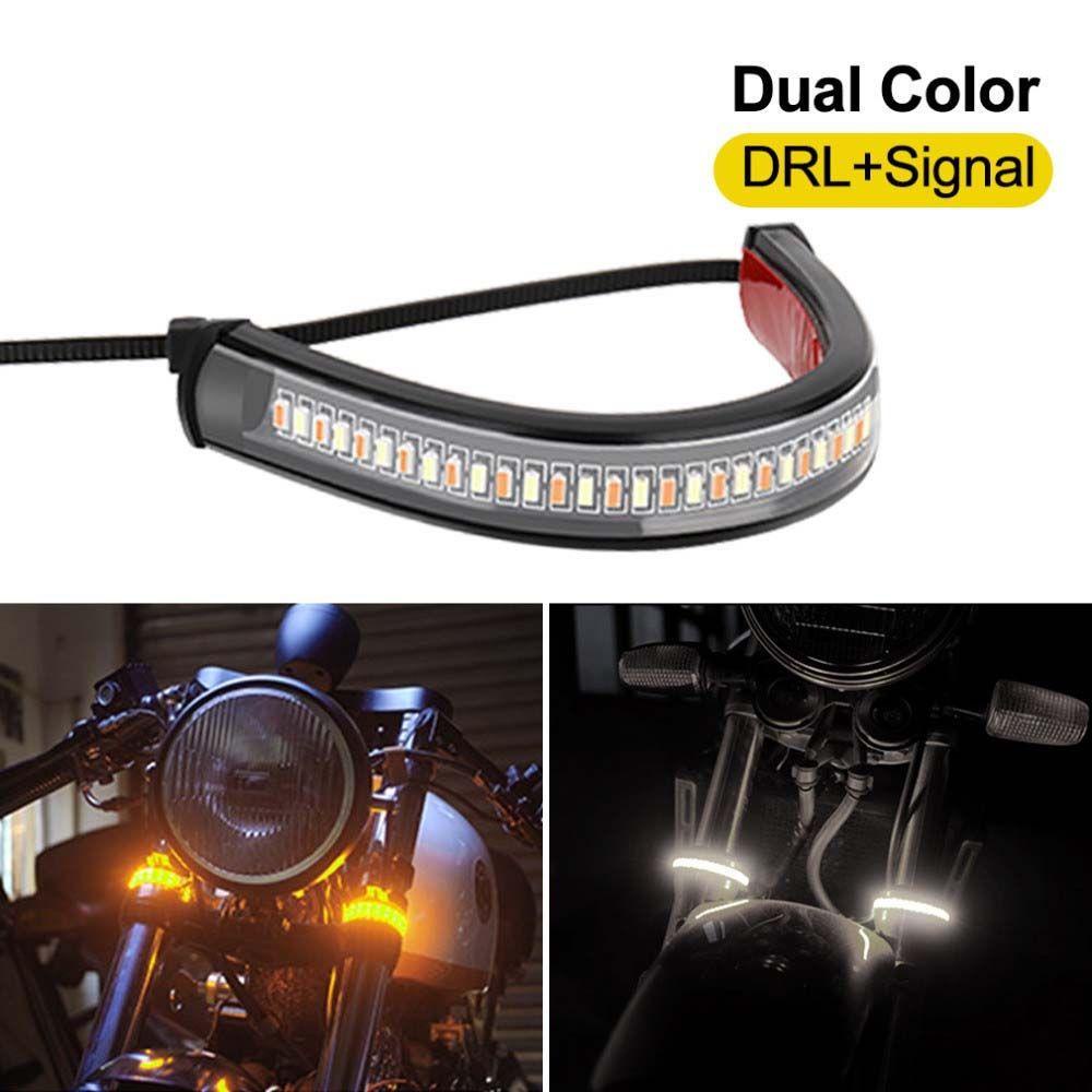 Lanfy Lampu Sein Sepeda Motor Universal Dual Color Amber White Flexible LED Light strip Motor Flasher Light