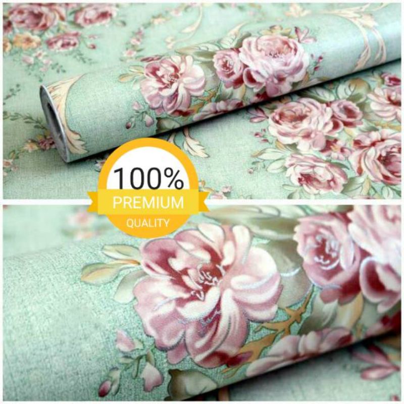 Wallpaper Dinding Sticker Dinding Hijau Tosca Bunga Besar