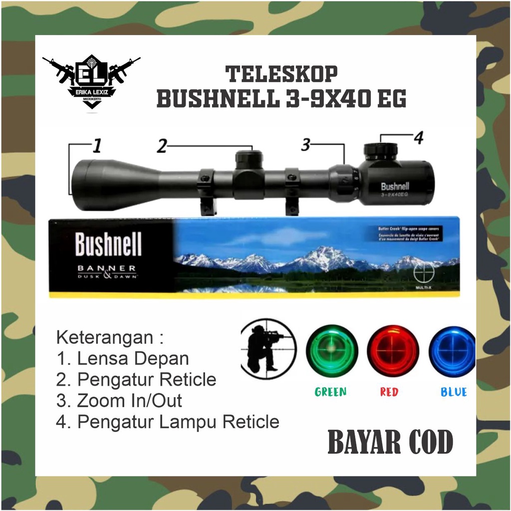 TELESKOP BUSHNELL 3-9x40 EG MURAH 3 Lampu RGB