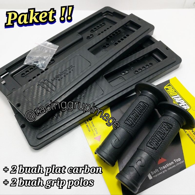 Paket HONDA YAMAHA SUZUKI Variasi Motor Handgrip + Dudukan Plat Nomor CARBON