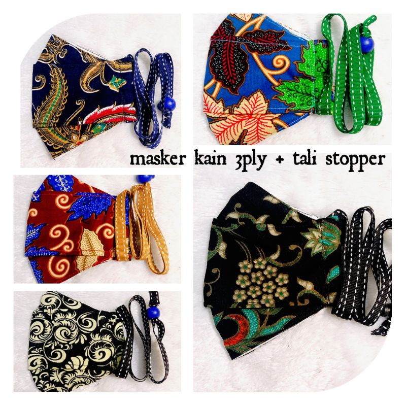 Masker batik 3 lapis tali stopper