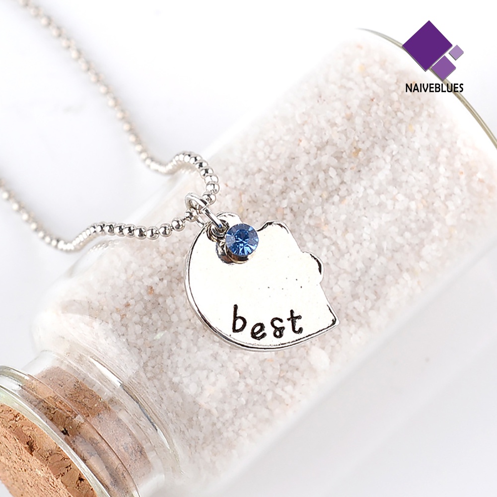 Naiveblue 3Pcs / Set Kalung Rantai Dengan Liontin Hati + Tulisan Best Friends Aksen Berlian Imitasi Untuk Wanita