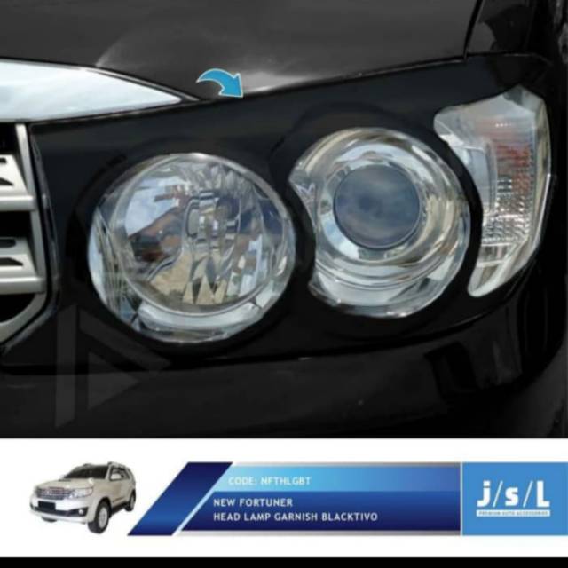 Garnish lampu depan New Fortuner hitam, chrome / head lamp garnish jsl