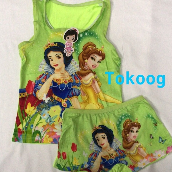 SETELAN SINGLET ANAK LUCU DALAMAN ANAK CEWE PEREMPUAN SINGLET BOXER KARAKTER PRINCESS PUTRI