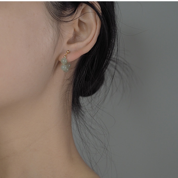 Anting Stud Manik-Manik Giok Alami Empat Hetian Untuk Wanita