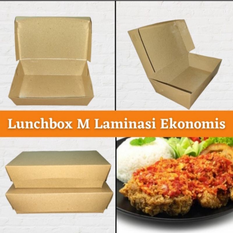 

Paper Lunch Box Craft M Ekonomis 15 x 9 x 4 - Dus Makanan Coklat Laminating Doff 290 GSM