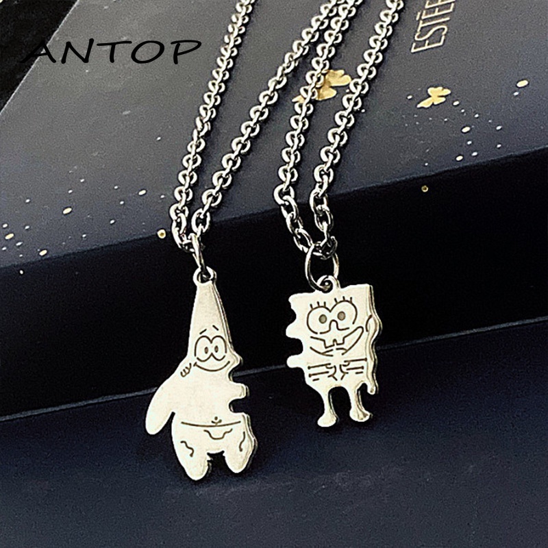 2 Pcs/set Spongebob Pie Bintang Pasangan Jahitan Kalung Pria Dan Wanita Klavikula Rantai Sederhana Aksesoris Hadiah ANTOP