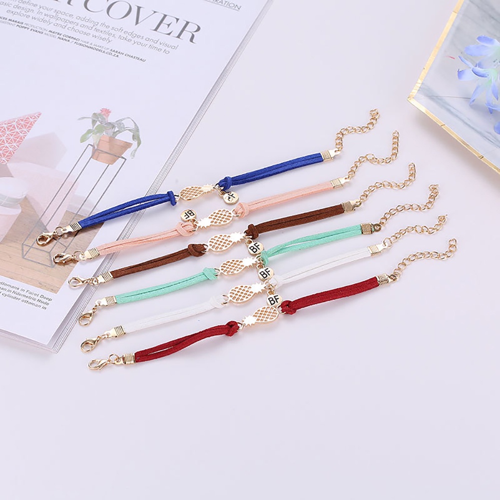 Hu Hu Hu Hu Hu Alat Bantu Pasang Kacamata♡ Gelang Tali Kulit Imitasi Dua Lapis Aksen Nanas Hollow Untuk Wanita