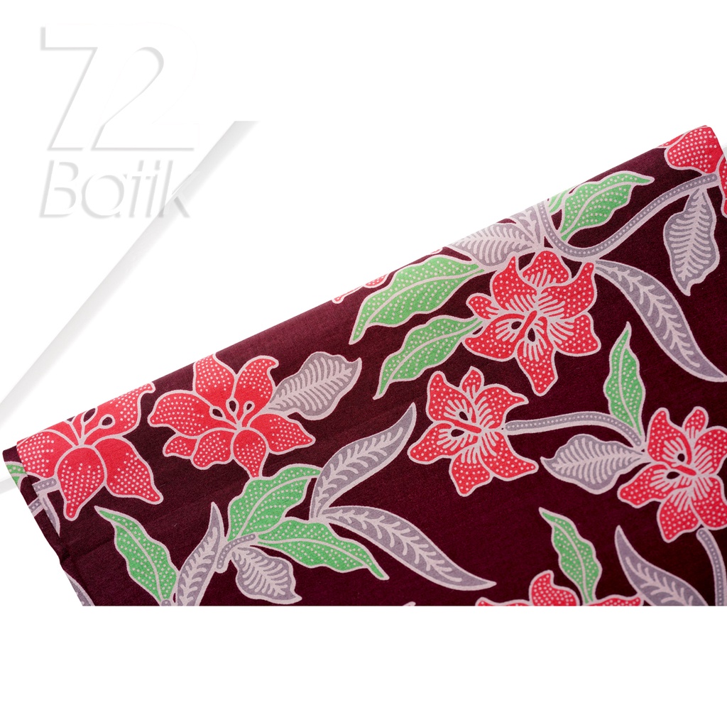 KAIN BATIK PREMIUM Bahan Katun Motif Kembang Kamboja Warna Merah Maroon 721801 Cap 72 Jarik Jarit Samping Kebat Panjang Batik Katun Modern Premium Bahan Seragam Batik Pernikahan Kantor Keluarga Murah Kamen Jadi Batik Bali Lembaran