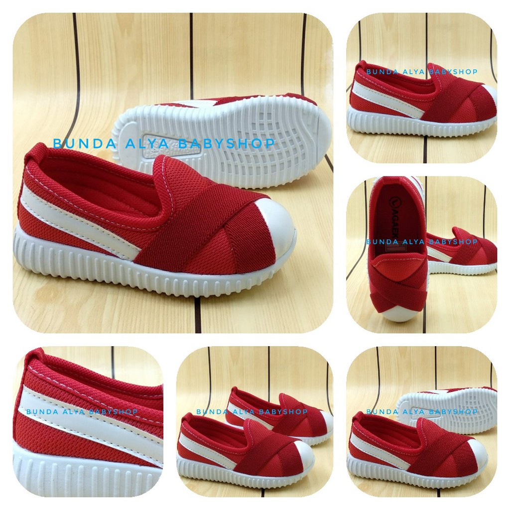 Sepatu Anak Perempuan Usia 7 Tahunan MERAH Alas Karet - Sepatu Anak Cewek Sporty Size 34