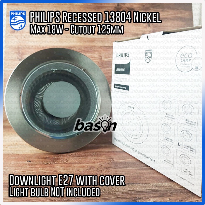 PHILIPS DOWNLIGHT 13804 Glass Recessed Nickel | Rumah Lampu E27 125mm dengan Kaca