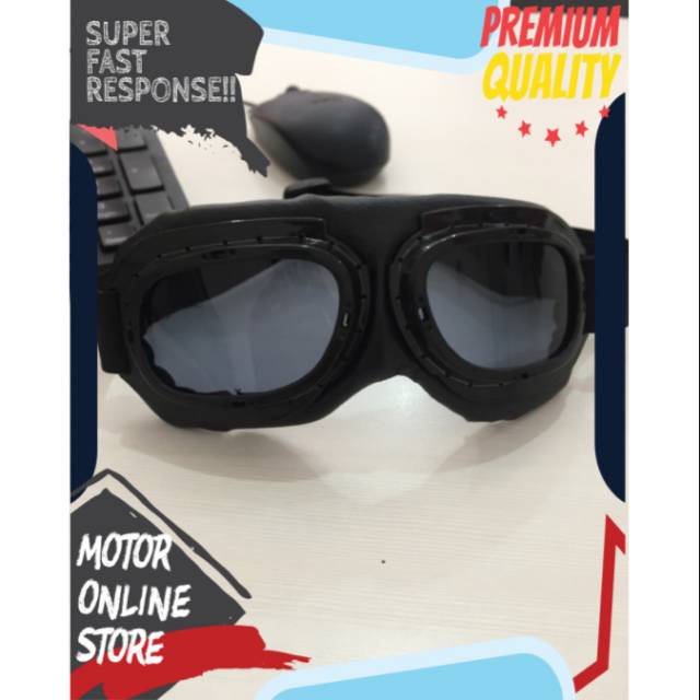 Kacamata fashion helm retro bogo klasik sepeda motor bikers touring racing radiasi hitam pria wanita
