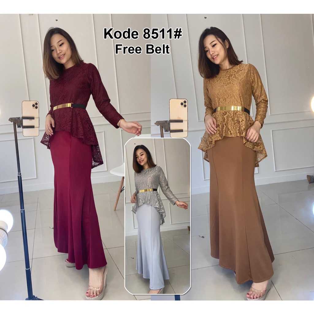 Baju Pesta Wanita Impor FREE BELT Gold  / Long Dress Brukat Gliter Mewah kombi Scuba Tebal KODE 8511