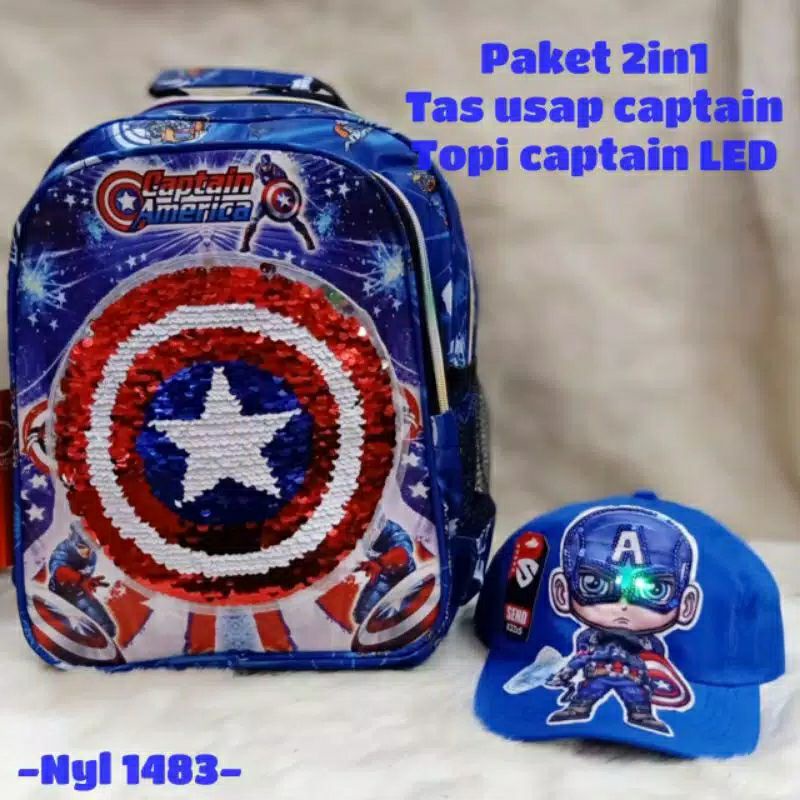 Ransel usap berubah 2 gambar karakter GRATIS TOPI LED