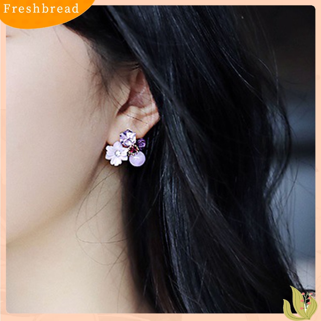 Fresh| 1 Pasang Anting Stud Desain Bunga Ungu Aksen Berlian Imitasi Untuk Wanita