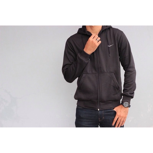 {lathifastore} jaket jacket nike sweater hoodie basic classic zipper original - black - S Murah