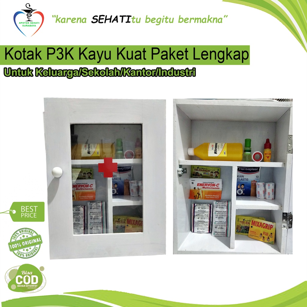 KOTAK P3K KAYU WARNA PUTIH LEMARI PENYIMPAN OBAT GANTUNG