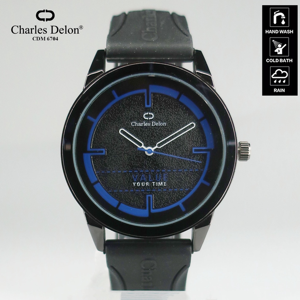 Jam Tangan Wanita Pria Couple Watch Karet Anti Air Box Original Charles Delon 6704