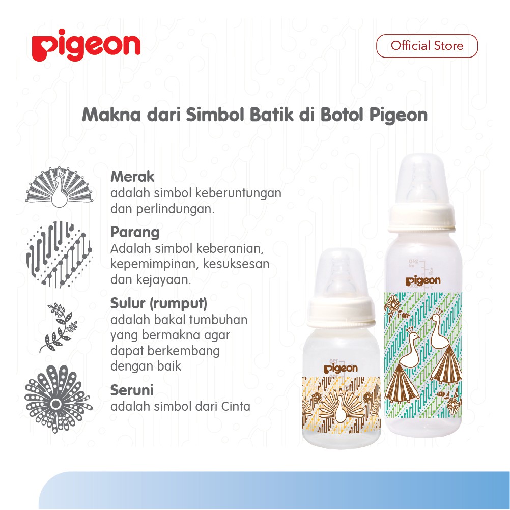 Pigeon Botol PP RP Slim Neck  Batik Merak